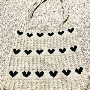Stylish Beige and Black Heart Patterned Women's Bag